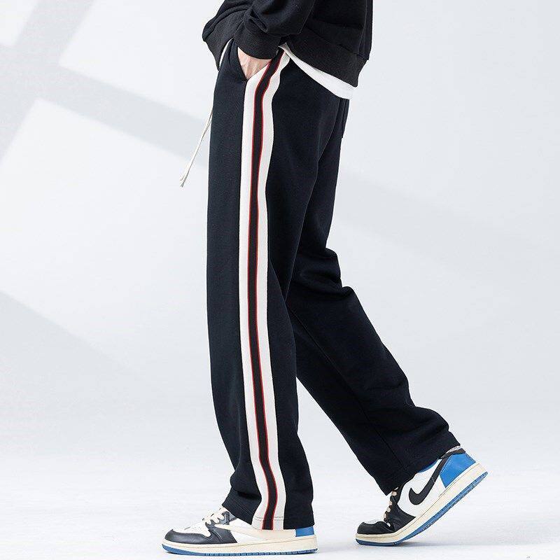 it neith BIAS美式街头直筒卫裤男宽松阔腿潮牌条纹运动休闲裤子