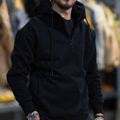 home daily 美式复古硬汉风重磅卫衣男连帽拉链加绒加厚宽松男款