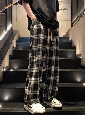 it neith BIAS潮牌黑白格子裤男休闲美式韩版潮流百搭宽松直筒裤