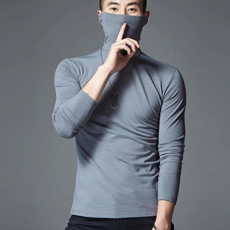 高端男士长袖t恤纯棉高领秋衣打底衫半中领冬装加绒加厚保暖内衣