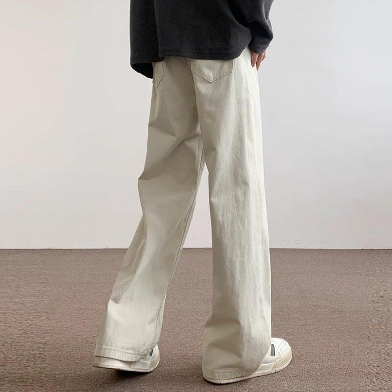 Aymelon美式复古白牛仔裤男款秋季宽松垂感直筒休闲阔腿拖地长裤