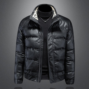 香港真皮羽绒服男装2025冬季新款高级感立领潮牌短款休闲鸭绒外套