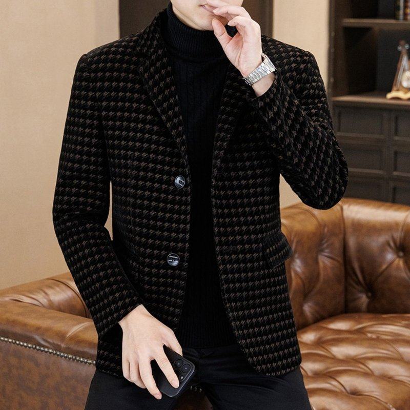 千鸟格西装毛呢外套男秋冬休闲翻领加厚保暖高端帅气男士短款呢子,男装,毛呢大衣,淘宝优惠券,粉丝福利购,淘宝优惠卷