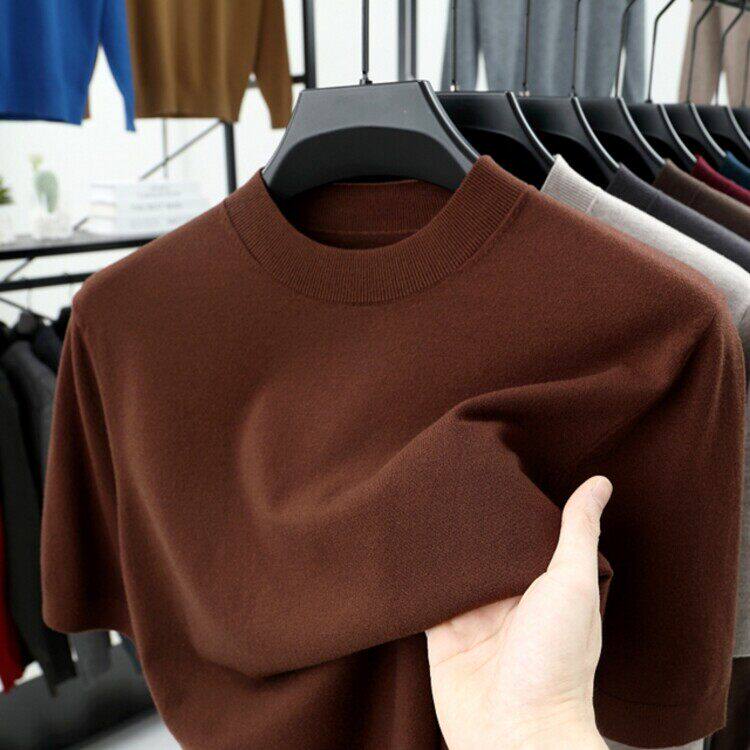 轻奢臻品卓越品质！高端精纺针织短袖毛衣男士商务休闲修身中领衫