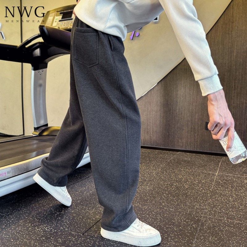 重磅卫裤男秋冬季加绒加厚高级感百搭宽松直筒运动裤子男休闲长裤