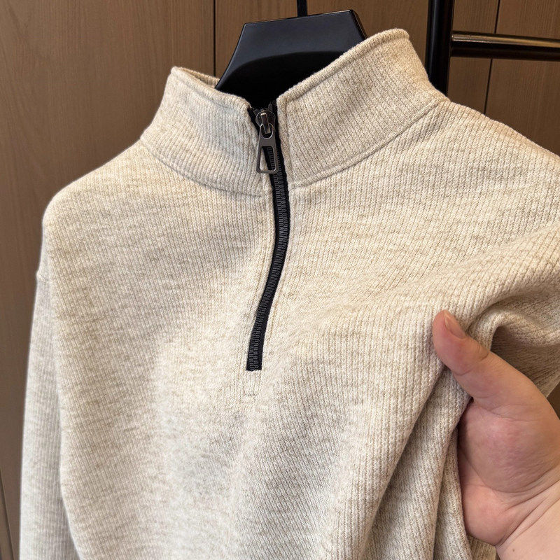 GM新潮 冬季半拉链立领毛衣男新款时尚加绒加厚中青年针织打底衫