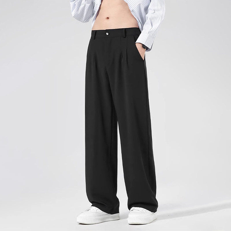 Aymelon高级感潮流黑色垂感西装裤男秋冬休闲宽松加绒直筒阔腿裤