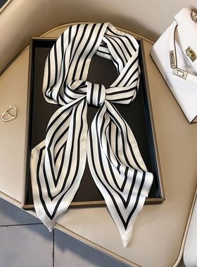 长条斜角巾丝巾高级感时尚百搭围巾飘带绑包仿真丝韩版领巾批发