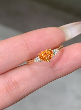 轻奢千金风摩根橙爱心戒指冰花切
