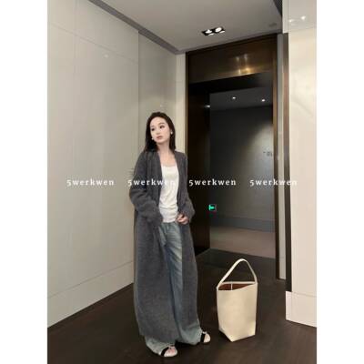 5werkwen 长款毛衣开衫女秋冬慵懒风松弛感宽松纯色针织长袖外套