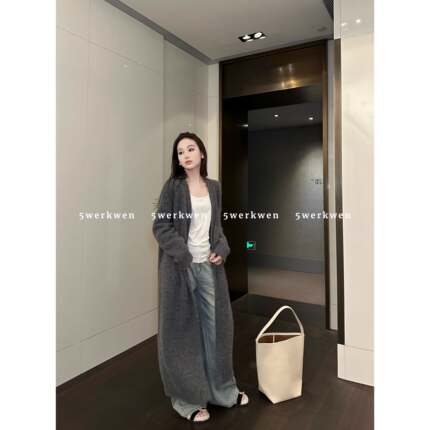 5werkwen 长款毛衣开衫女秋冬慵懒风松弛感宽松纯色针织长袖外套
