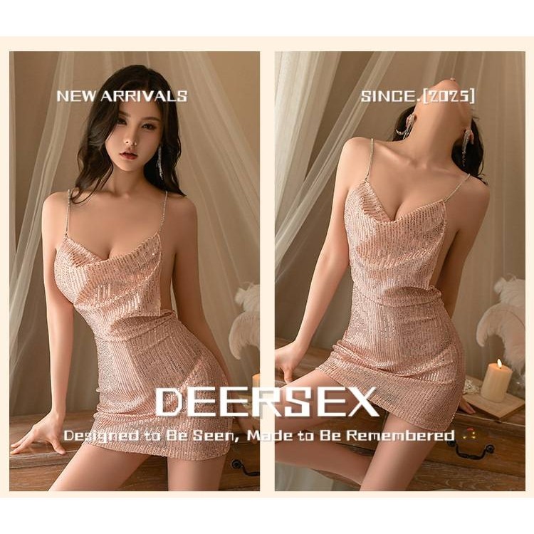 大码浪漫睡衣趣味链条荡领背包臀裙纯夜店风亮片网纱吊带套装趣味