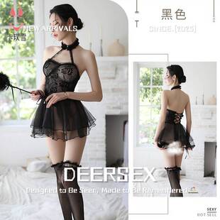 灌云情服饰内衣厂禁欲系网纱透视女挂脖睡裙可爱女佣蕾丝夏季睡衣