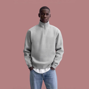 秋冬季 FBUF重磅500g半拉链立领Boxy灰色卫衣cleanfit美式 男女同款