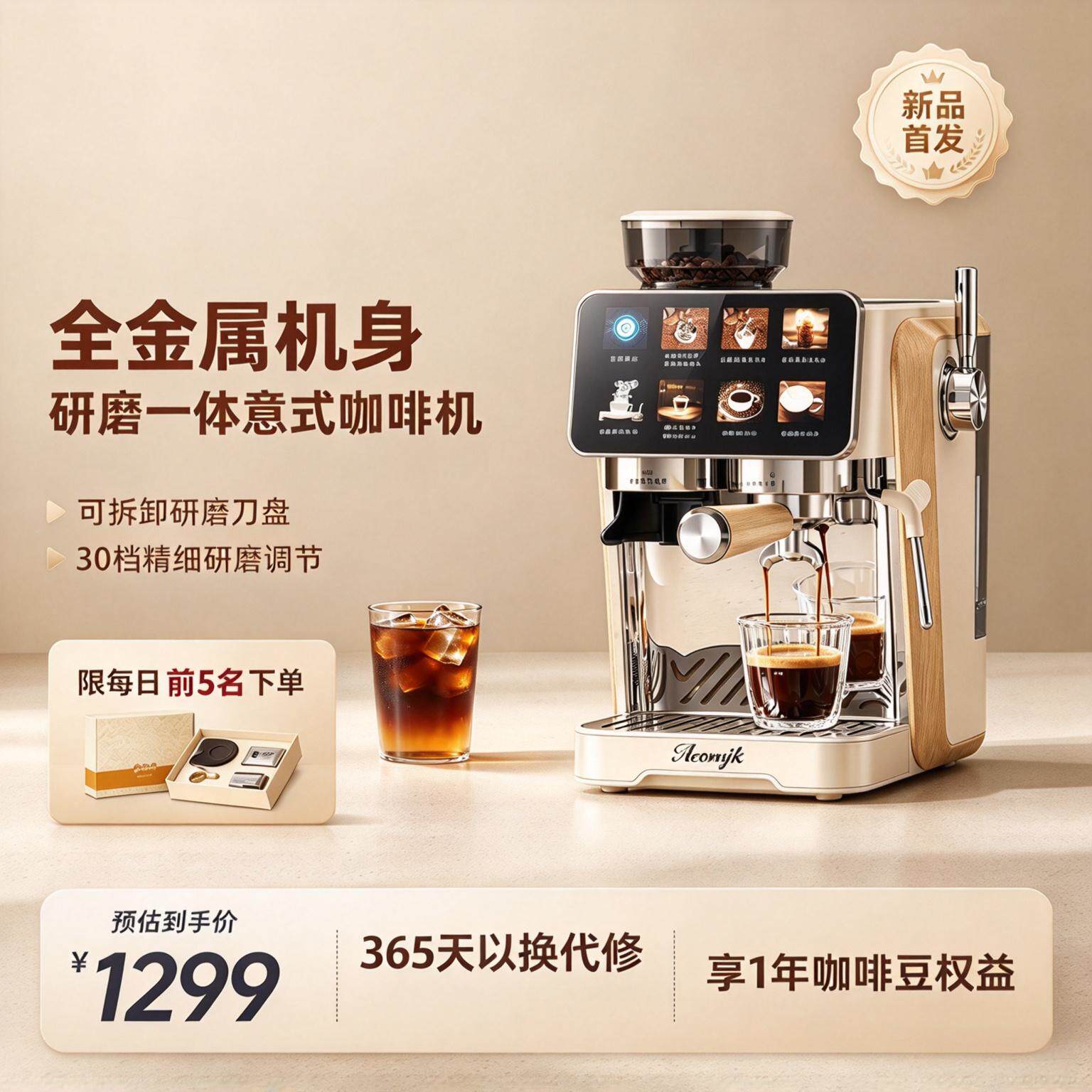 Aeomjk金属咖啡机冷热萃研磨一体