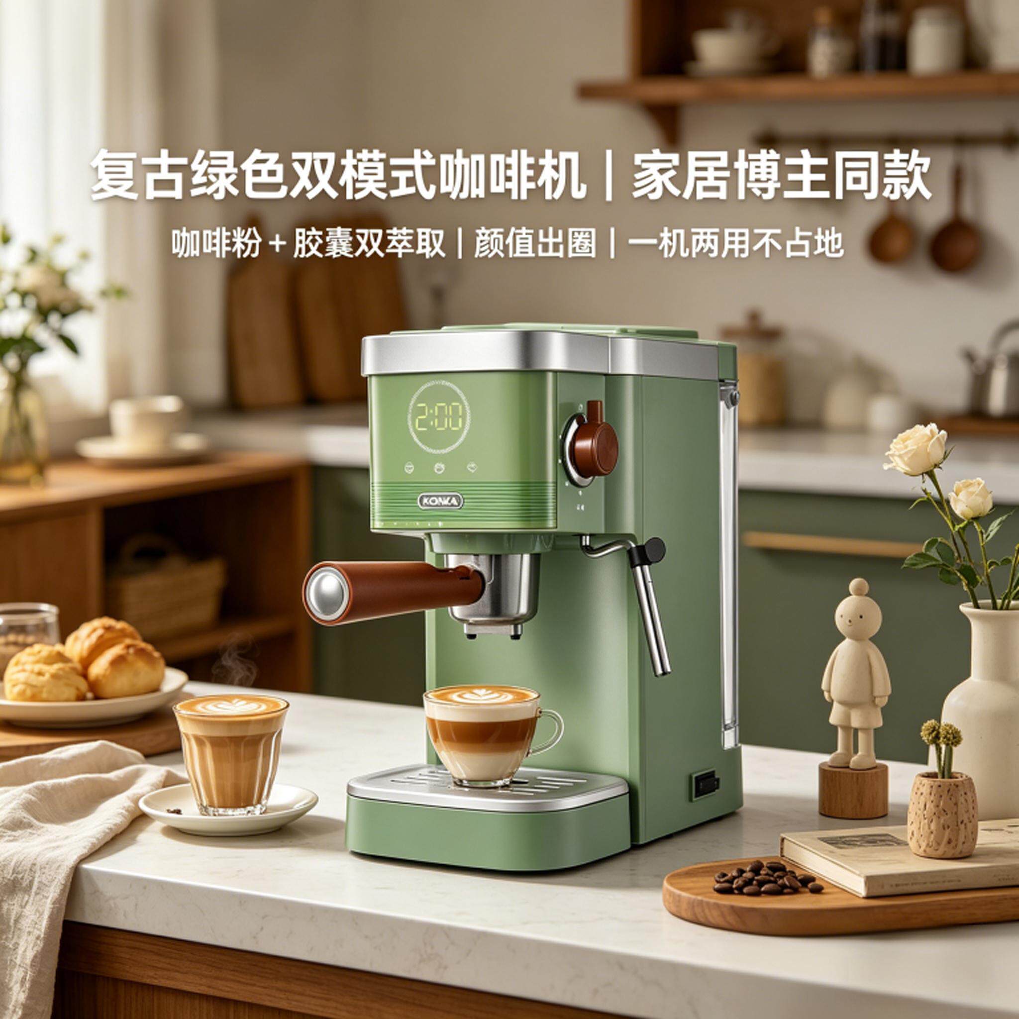 补贴15%】康佳意式咖啡机浓缩家用全自动打奶泡一体胶囊机办公室