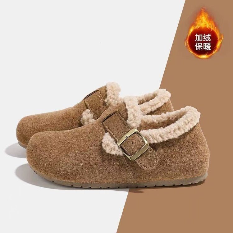 2026年新款加绒勃肯鞋女带后跟一脚蹬保暖毛毛鞋反绒皮扣带豆豆鞋,女鞋,勃肯鞋/软木鞋,淘宝优惠券,粉丝福利购,淘宝优惠卷