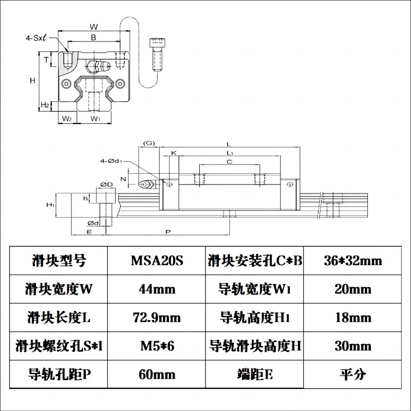 台湾银泰PMI直线导轨滑块组四方法兰滑块MSA15 20 25 30 35 45E