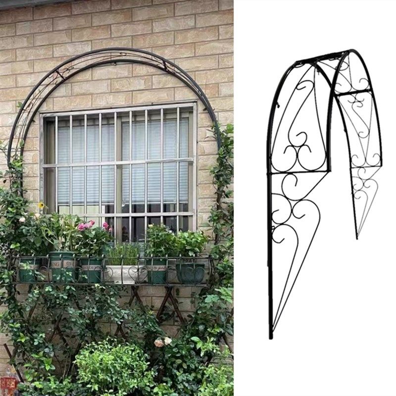 蓝雪花铁线莲月季窗户半拱形拱门花架爬藤架攀爬植物支架铁艺户外