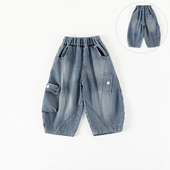 K329 春秋新款 软牛仔 百搭拼接工装 牛仔裤 韩版 子C 男童长裤 裤