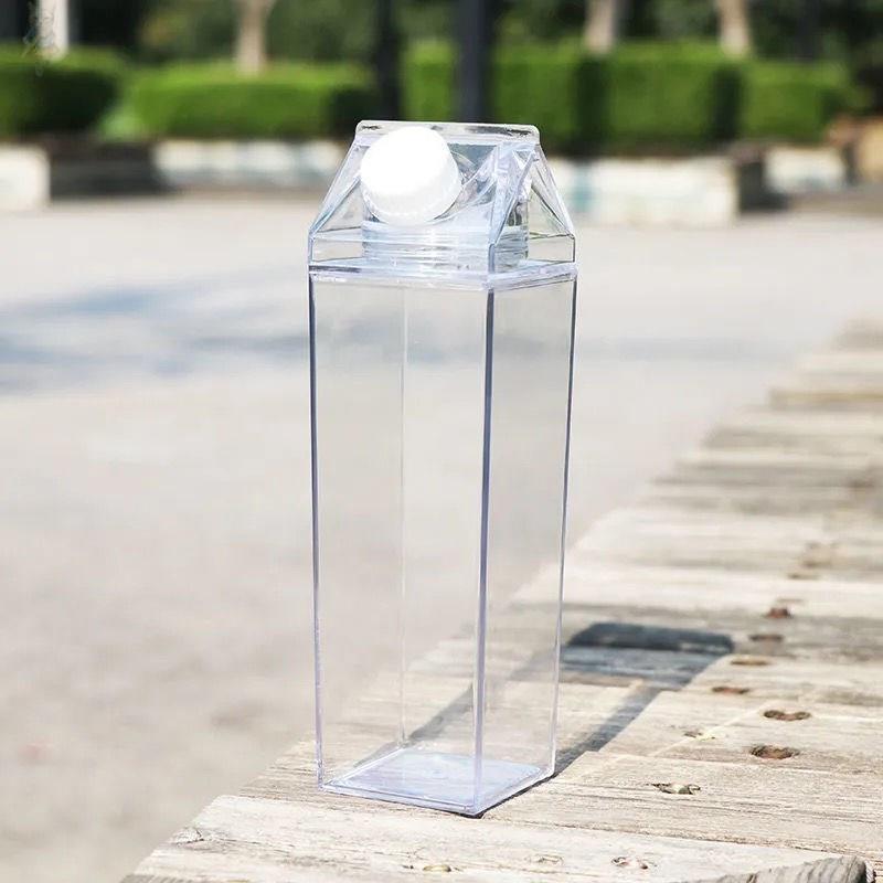 牛奶盒透明水杯清新简约随手杯大容量创意密封学生便携带喝水杯子