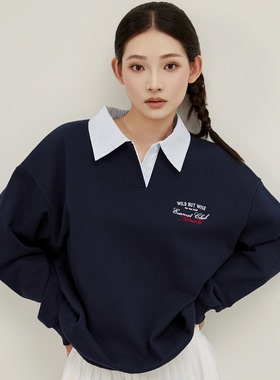 POLO领高知识份子卫衣女学院风美式春秋款情侣百搭男女同款上衣