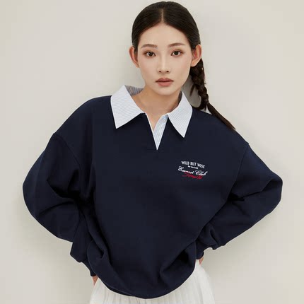POLO领高知识份子卫衣女学院风美式春秋款情侣百搭男女同款上衣