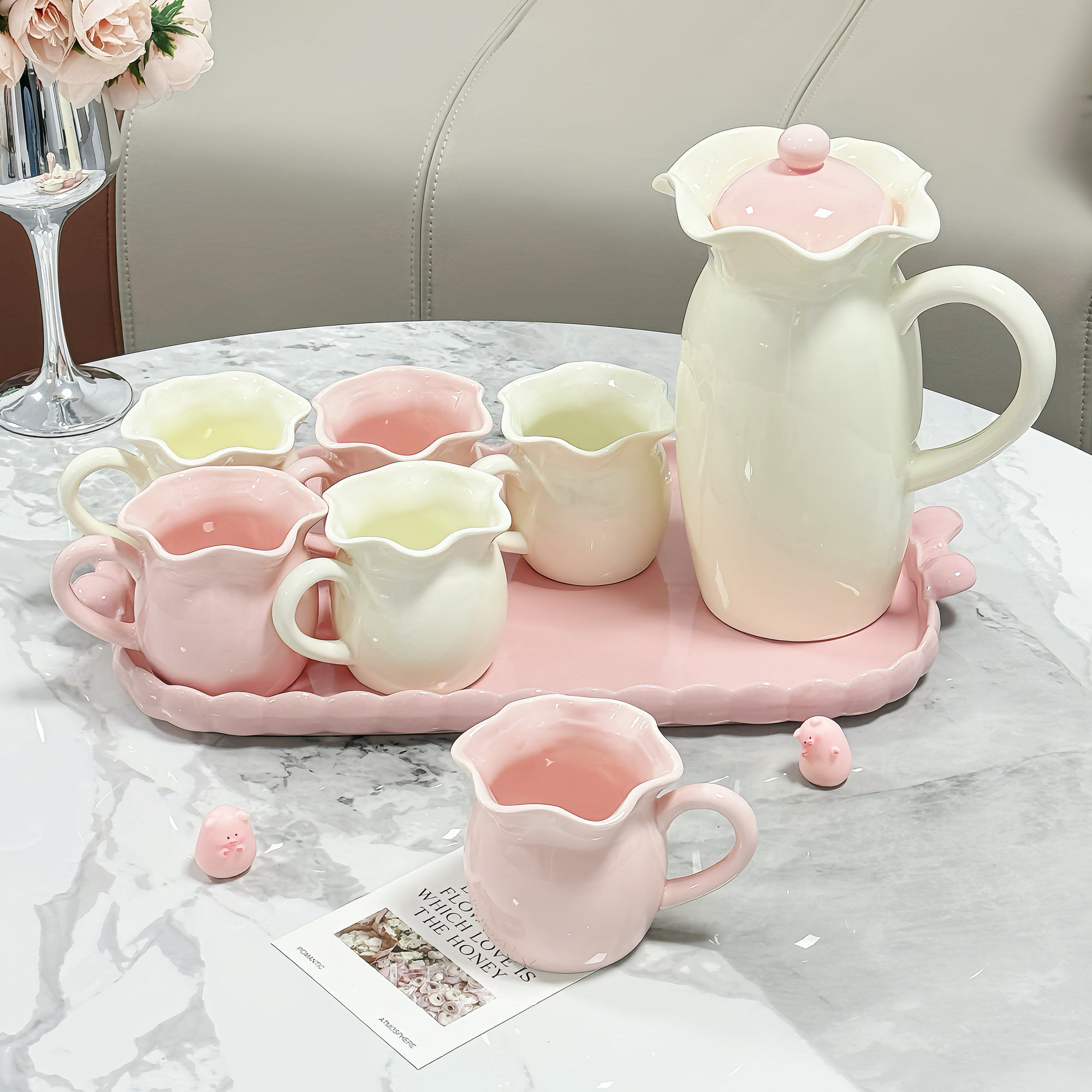 创意花朵杯子套装陶瓷家用客厅水壶杯具套装乔迁新居礼品茶杯茶具