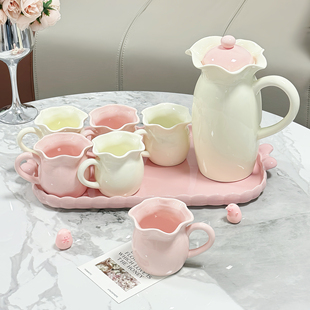 陶瓷家用客厅水壶杯具套装 创意花朵杯子套装 乔迁新居礼品茶杯茶具