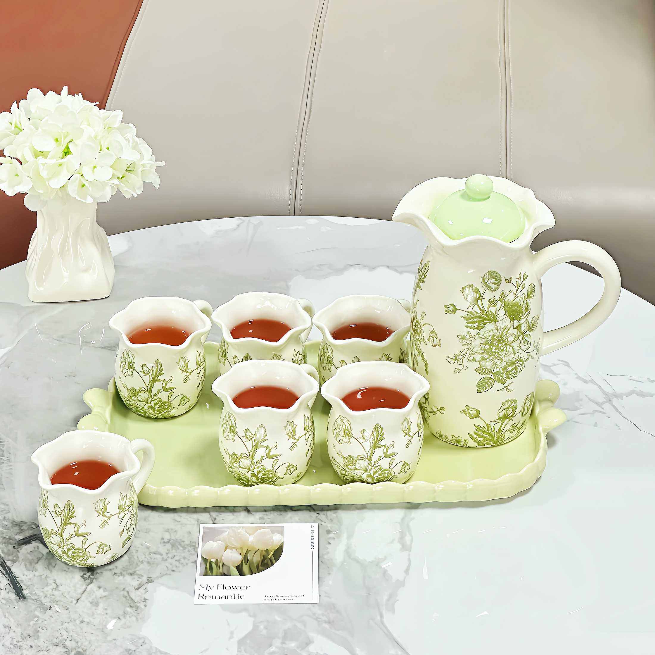 高颜值花朵杯子套装家用客厅待客冷水壶水具茶具陶瓷茶壶茶杯套装