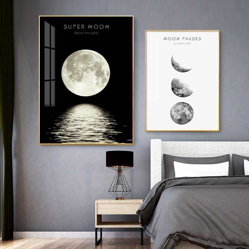 北欧工业风挂画月亮地球月球装饰画现代简约壁画黑白灰墙画夜景画,家居饰品,现代装饰画,淘宝优惠券,粉丝福利购,淘宝优惠卷