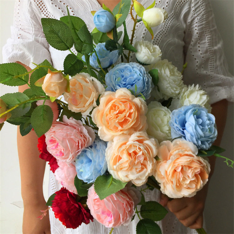 5头洋牡丹仿真花婚礼插花欧式西仿真花