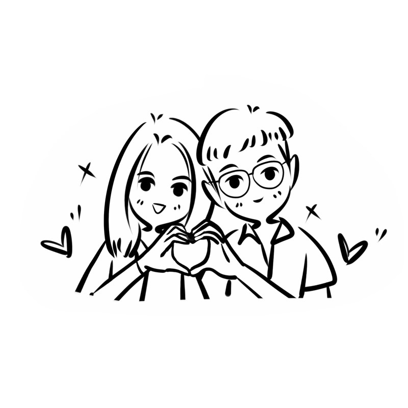 黑白简笔画小萌头情侣头像定制真人c照片转简笔画手绘漫画制作礼