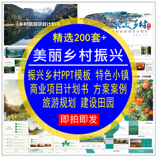 美丽乡村振兴商业项目计划书PPT模板旅游规划建设特色小镇方案例