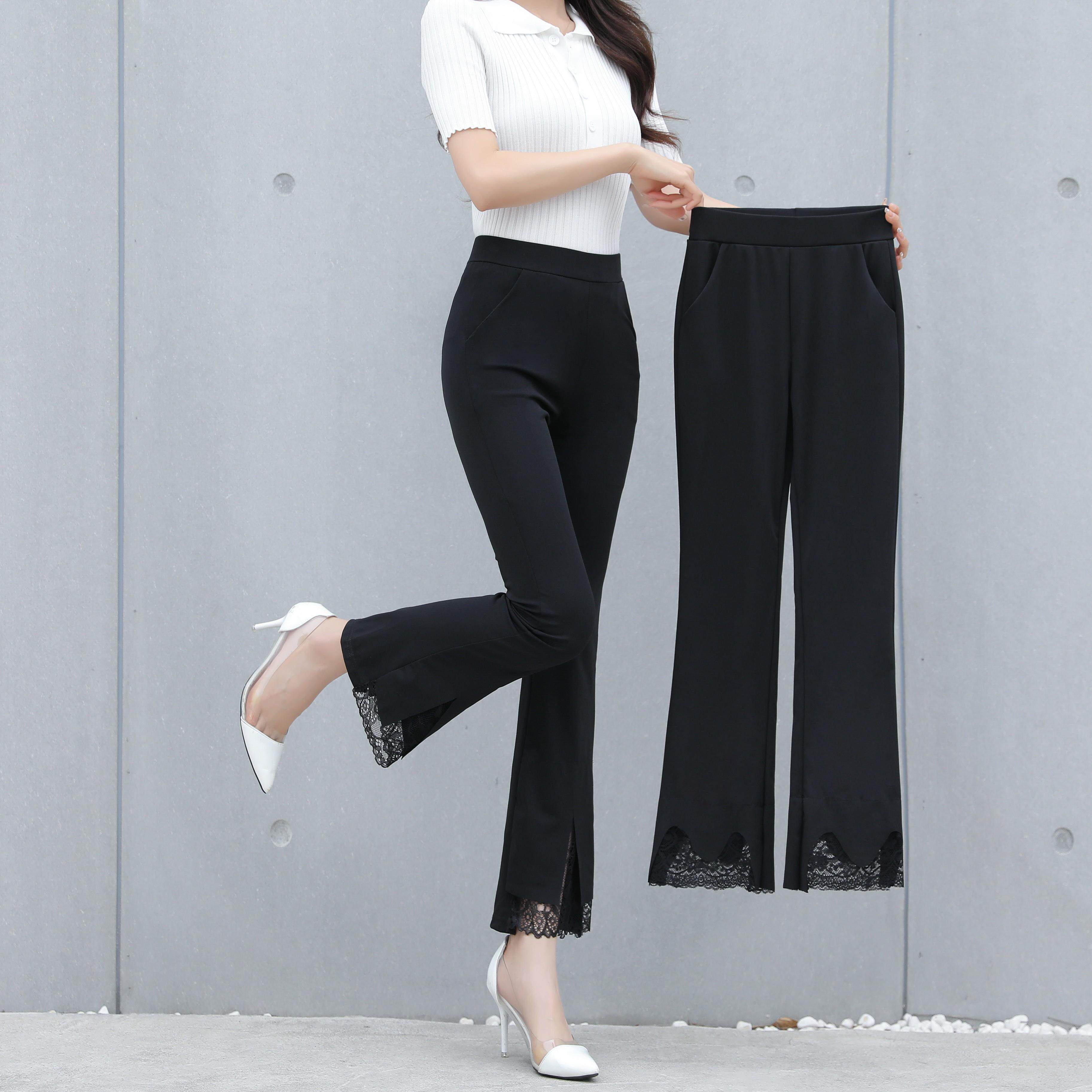 2022新款喇叭裤春秋薄款蕾丝高腰显瘦韩版黑色休闲喇叭裤子女