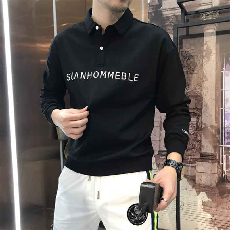 翻领刺绣休闲百搭加绒长袖男卫衣