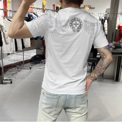 修身休闲男士烫钻圆领短袖T恤