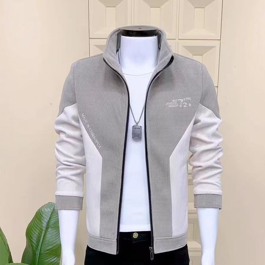 2025秋冬新款男士夹克韩版修身立领拼色高级感百搭休闲青年外套潮