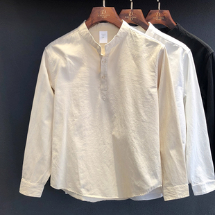 2025秋季新款男士亨利领衬衫上衣打底百搭简约纯棉高档透气时尚潮