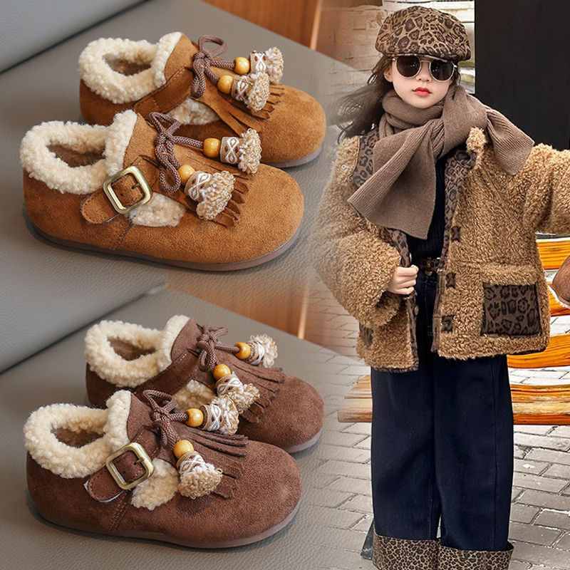 女童勃肯鞋加绒儿童毛毛豆豆鞋