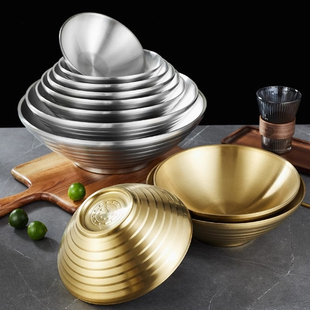 双层商用汤碗大碗金色拌饭碗面碗斗笠碗面馆专用304不锈钢拉面碗