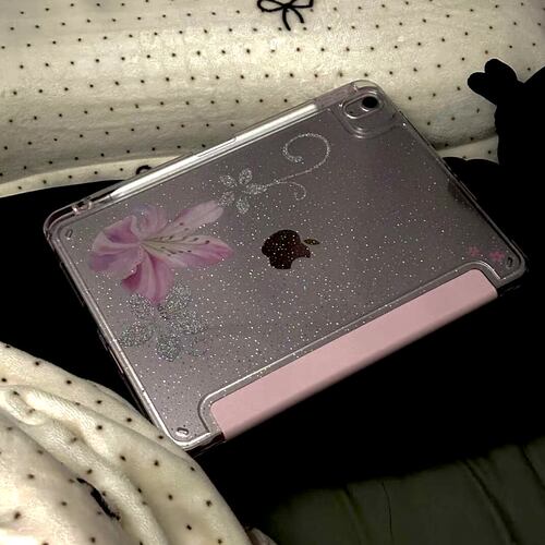 带笔槽古早风爆闪荷花3+Y折iPad11保护壳新款适用Air7/6保护套12平板Pro11寸第10代女款mini7/6防弯air8防摔