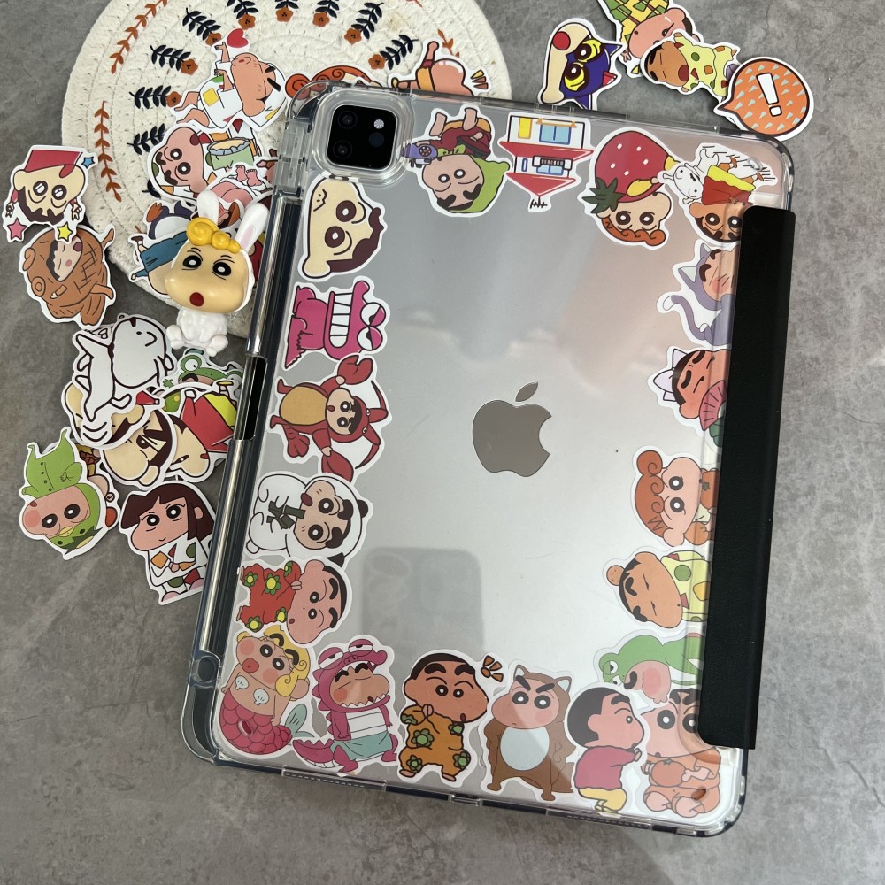 diyz贴纸蜡笔小新适用于苹果防弯亚克力ipad保护套air4/5ipad5保护壳11寸平板ipadpro2022第九代ipad10带笔槽