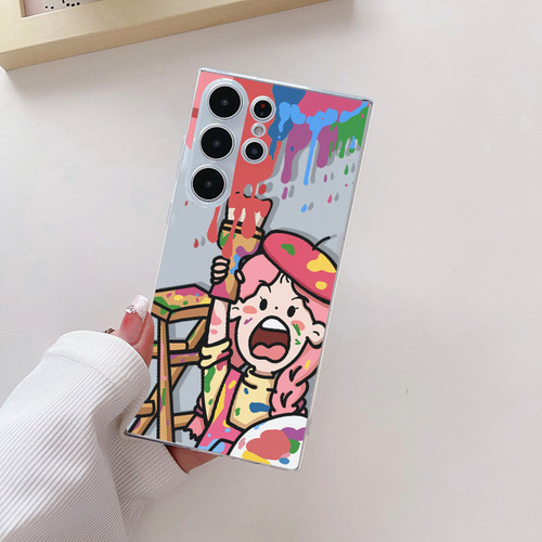 潮酷风涂鸦男孩女孩适用于三星S24Ultra手机壳小众s23ultra透明保护套防note20u防摔男女魅族21华为