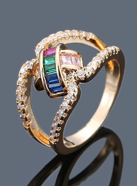 日韩流行新款彩色锆石戒指抛光工艺镶钻女式手饰情侣对戒