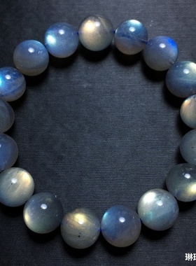 天然冰种灰月光手链拉长石手链手串强光全蓝光彩光月光石水晶饰品