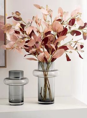北欧风简约烟灰色玻璃花瓶插花家庭装饰小清新水培容器花瓶