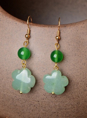 绿色东陵玉耳环女气质韩版个性简约民族风耳坠饰品配饰