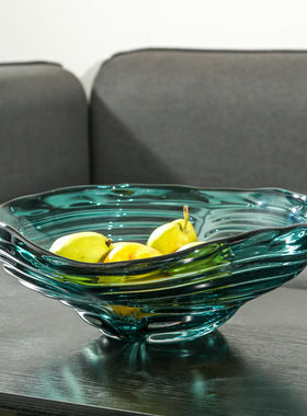 北欧创意玻璃水果盘桌面摆件客厅茶几样板房干果零食收纳托盘