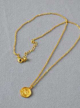 法式复古龙的传人生肖龙造型小金币时尚简约气质黄铜镀金项链